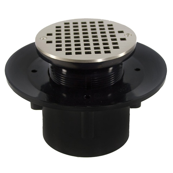 Jones Stephens 2in. x 3in. Heavy Duty ABS Slab Drain Base with 3in. Plastic Spud and 6in. Nickel Bronze Strainer D49308 - main